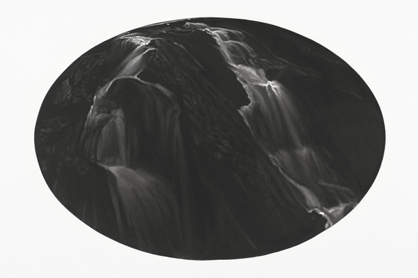 Jonathan Wahl, Double Marbled Waterfall, 2014, charcoal on paper, 123.2 x 86.4 c