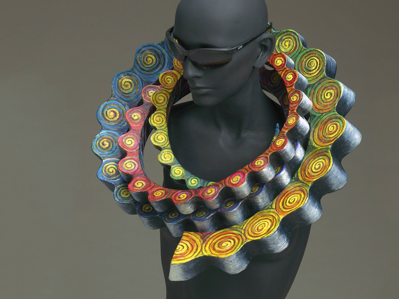 Marjorie Schick, Tribute to Professor Alma Eikerman, 1995, necklace, papier-mâché, paint, 464 x 502 x 114 mm, photo: Gary Pollmiller