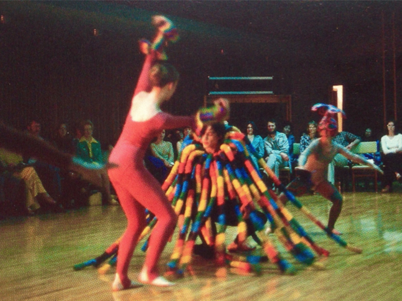 Performance of Choreographing the Object: An Evening of Visual Art and Dance, Pittsburg State University, Kansas (formerly Kansas State College of Pittsburg), 1977, photo: Dr. James B. M. Schick