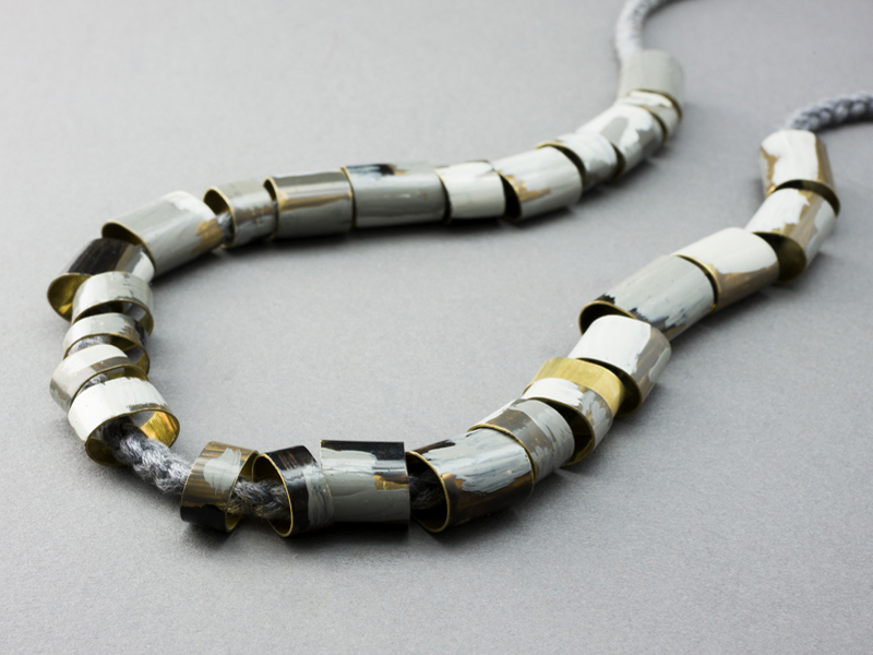 Vanessa Arthur, Street Shifts Beads, 2014, necklace, brass, thermo paint, cord, 12 x 10 x 600 mm, photo: Spring Rees Vanessa Arthur, Street Shifts Beads, 2014