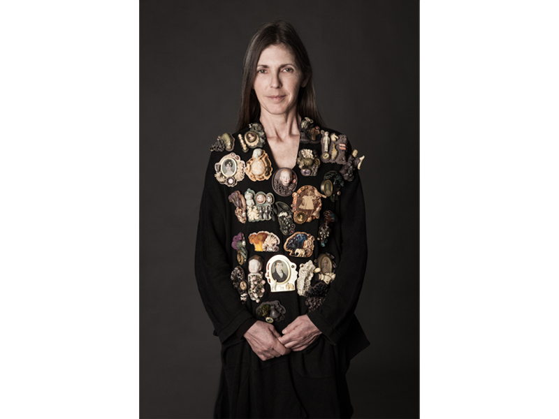Barbara Paganin wearing her Open Memory brooches, photo: Alice Pavesi Fiori