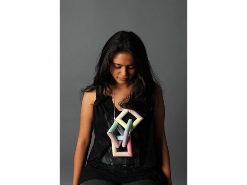 Pallavi Verma, Traces, 2015, necklace, chalk, leather, plastic, photo courtesy Laurent-Max De Cock Pallavi Verma, Traces, 2015