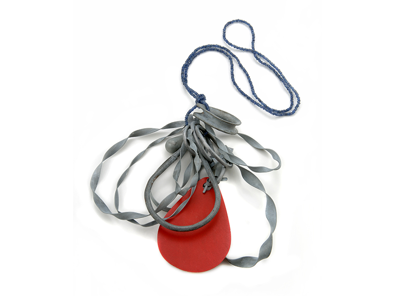 Lucy Sarneel, Blood, Sweat and Tears, 2010, necklace, zinc, sapphire, Formica, zinc-plated steel, private collection