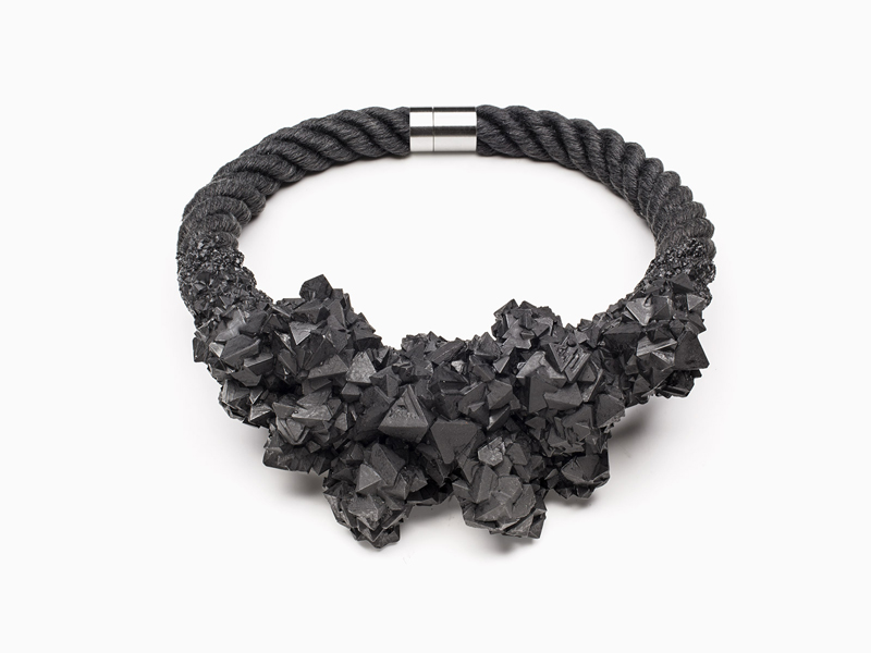 Zorya, Virus Crystallized Cluster Necklace, 2014, linen flax rope, white crystals, magnetic stainless steel clasp, 515 mm in circumference, photo: Tomáš Brabec and Patrik Borecký Zorya, Virus Crystallized Cluster Necklace, 2014, linen flax rope, white crystals, magnetic stainless steel clasp, 515 mm in circumference, photo: Tomáš Brabec and Patrik Borecký