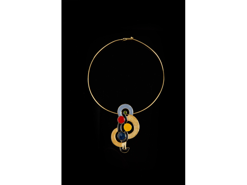 Sonia Delaunay (France 1885–1979), Danse: Rythme Sans Fin, 1979, necklace, 18-karat gold, enamel, pendant 76 mm high, photo: Didier, Ltd.