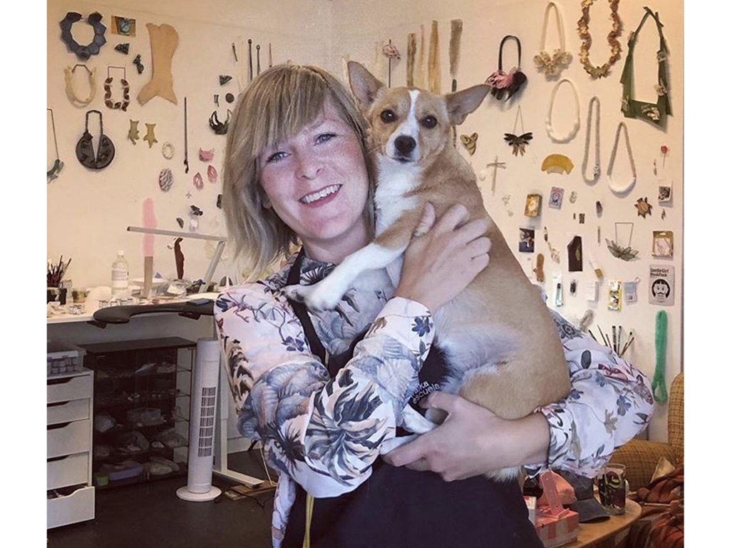 Märta Mattsson and her lovely little dog, Saga, in Mattsson’s studio in Gothenburg, Sweden. “She’s a two-year-old Portuguese Podengo and she loves resting on a sheepskin rug in my studio while I’m working. She’s a star and has kept me happy during the months of isolation this year. She’s always happy and loves to snuggle!” Photo: Amelia Bille, June 2020 pets