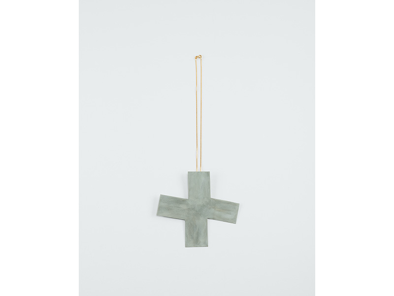 Lucy Sarneel, + # 2, 2020, pendant, zinc, acrylic paint, varnish, gold-plated silver, private collection