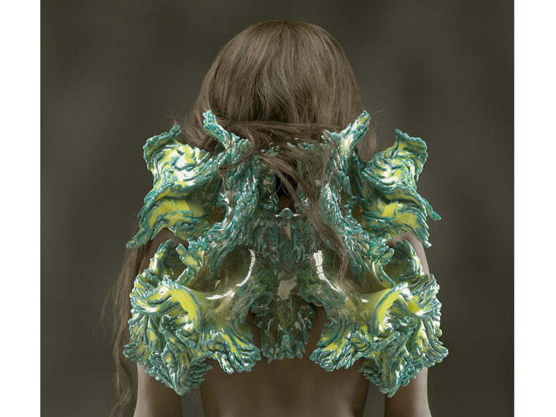 Neri Oxman and Mediated Matter, MIT Media Lab in collaboration with Stratasys, Ltd., Otaared from the Wanderers collection, 2014, multimaterial 3D print, 40 x 50 x 35 cm, photo by Yoram Reshef, courtesy of Stratasys, Ltd. Neri Oxman and Mediated Matter, MIT Media Lab in collaboration with Stratasys, Ltd., Otaared from the Wanderers collection, 2014, multimaterial 3D print, 40 x 50 x 35 cm, photo by Yoram Reshef, courtesy of Stratasys, Ltd.