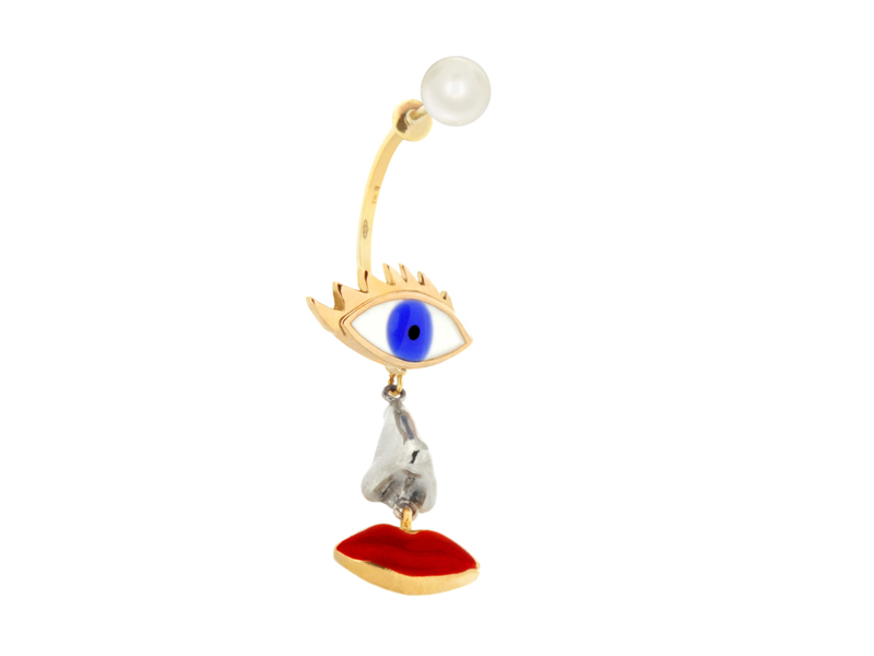 Delfina Delettrez, single earring from Infinity Spring/Summer 2013 collection, 2012, rubies, diamonds, pearl, gold, 15 x 38 mm, photo: artist Delfina Delettrez, single earring from Infinity Spring/Summer 2013 collection, 2012, rubies, diamonds, pearl, gold, 15 x 38 mm, photo: artist
