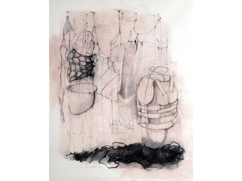 Naiza Khan, The War-d-robe, 2008, charcoal, Conté crayon and acrylic on Fabriano paper, 150 x 122 cm