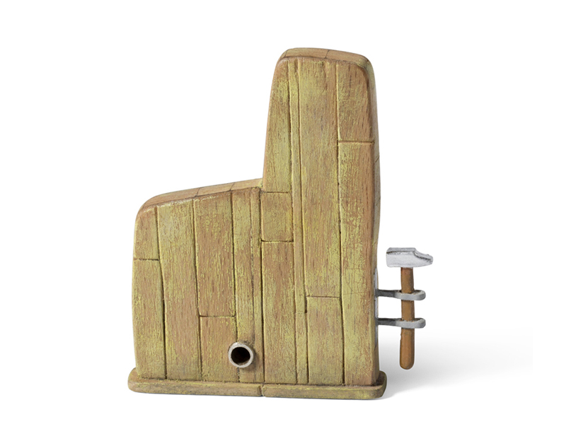 Xavier Monclús, Cas Fuster, 2015, brooch, brass, silver, wood, plastic, acrylic, enamel paint, 54 x 48 x 10 mm, photo: courtesy of the artist Xavier Monclús, Cas Fuster