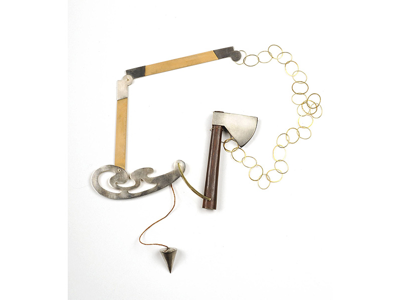 Lucy Sarneel, Crafts Chain, 1993, necklace, silver, gold, steel, boxwood, Collection CODA Museum Apeldoorn, the Netherlands
