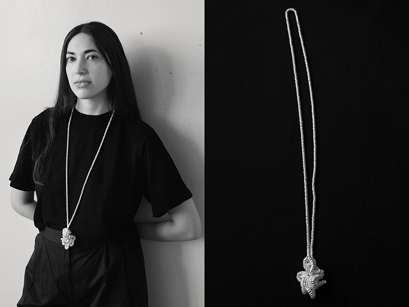 Betsy Lewis, A Hollow Hold, 2020, necklace, sterling silver, 533 mm long, pendant: 76 x 51 x 25 mm, photo: Antonio Ysursa