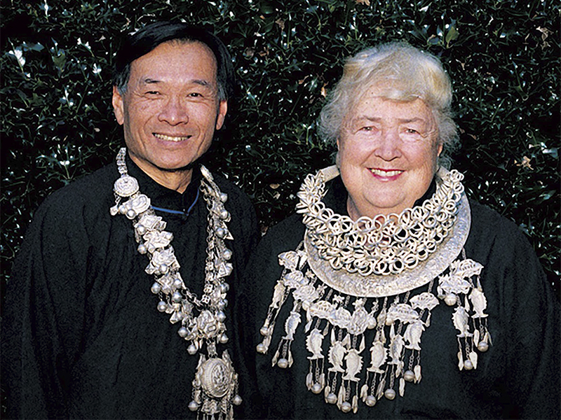 Ron Ho and Ramona Solberg wearing necklaces from the minority tribes of Guizhou Province, China