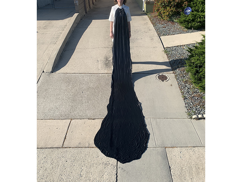 Kerianne Quick, Responsible Radius, March 2020, one gallon of black latex paint, a piece of the artist’s grandmothers costume jewelry, photo courtesy of the artist Kerianne Quick, Responsible Radius, March 2020