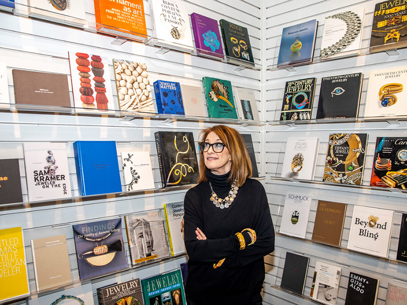 Karen Davidov in the Jewelry Library, which opened in 2018 at 1239 Broadway in Manhattan. 