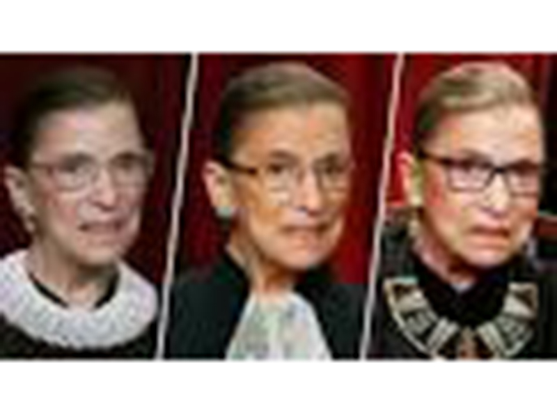 upreme Court Justice Ruth Bader Ginsburg wearing variations on a theme: collar of dissent, jabot, and African-inspired necklace