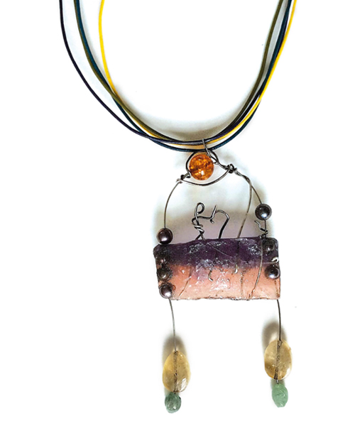 Mary Zayman, Fisticuffs, 2014, necklace, mixed media, sterling silver, stainless