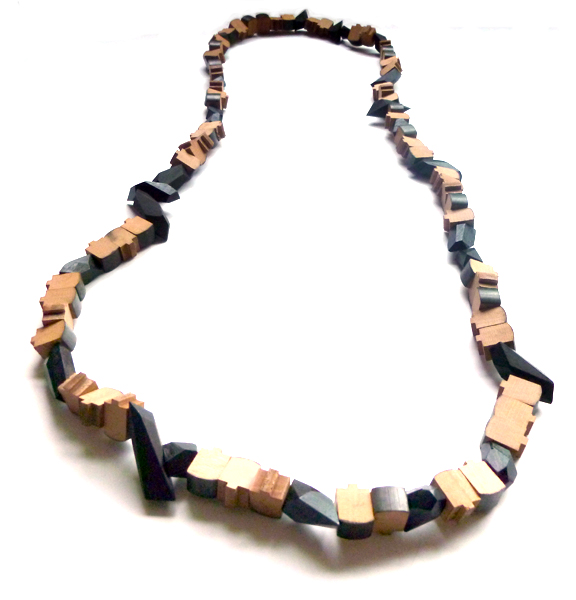 Nadine Smith, Facet and Form, 2014, neck wear, ebony from piano keys, other piano parts, nylon, 570 x 270 x 20 mm, photo: artist Nadine Smith