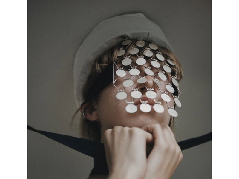 Claudia Lepik wearing one of her face masks, photo: Kristiin Elman