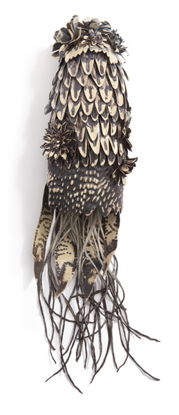 Hanna Hedman, Black Bile, 2013, brooch, silver, copper, leather, paint, 340 x 80 x 70 mm, photo: Sanna Lindberg