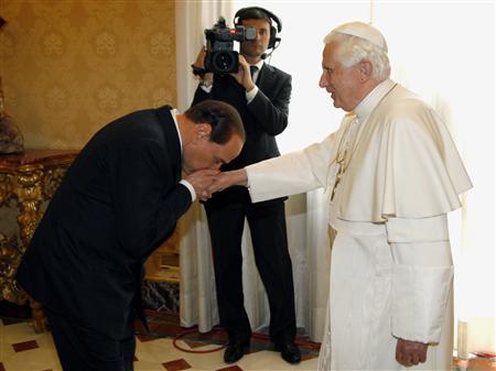 Silvio Berlusconi kisses the ring of Pope Benedict XVI