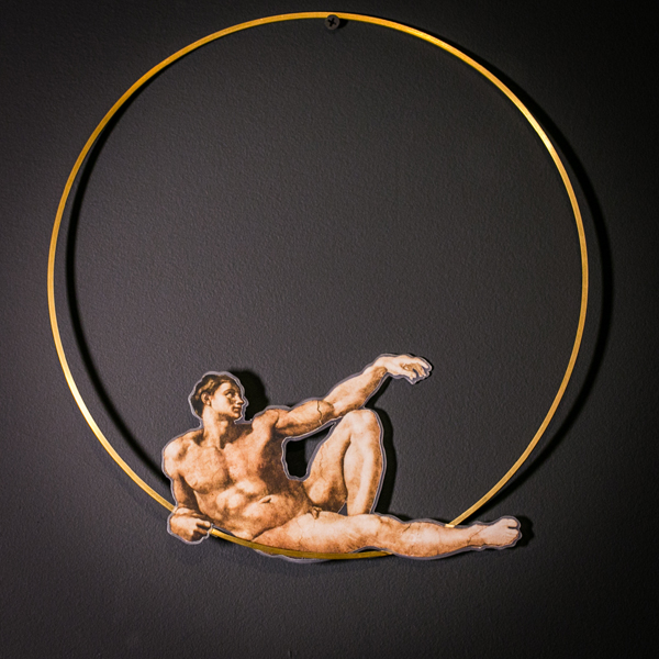 Gijs Bakker, ADAM, 1988, necklace, gold-plated brass, PVC-laminated photograph, 