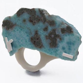 The Road to Ambiguity I, 2014, ring, larimar, composite material, laminate, silv
