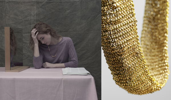 Ria Lins, Rock Me Baby, 2011, necklace, gold, silk thread, 30 x 450 mm, photo: S