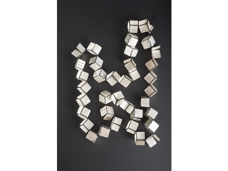 Tatjana and Peter Panyoczki, Untitled, 2015, neckpiece, stg silver, silk, each element 12 x 12 x 12mm, 700mm long, photo: Marcel Tromp