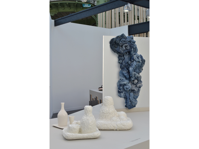 Exhibition view, magic language///game of whispers, 2015, work nº13 (foreground) is Changing Perception by Saana Murtti; work nº14 (background) is Secrets(blue) by Hanne Friis, photo: André Gali Exhibition view, magic language///game of whispers, 2015, work nº13 (foreground) is Changing Perception by Saana Murtti; work nº14 (background) is Secrets(blue) by Hanne Friis, photo: André Gali