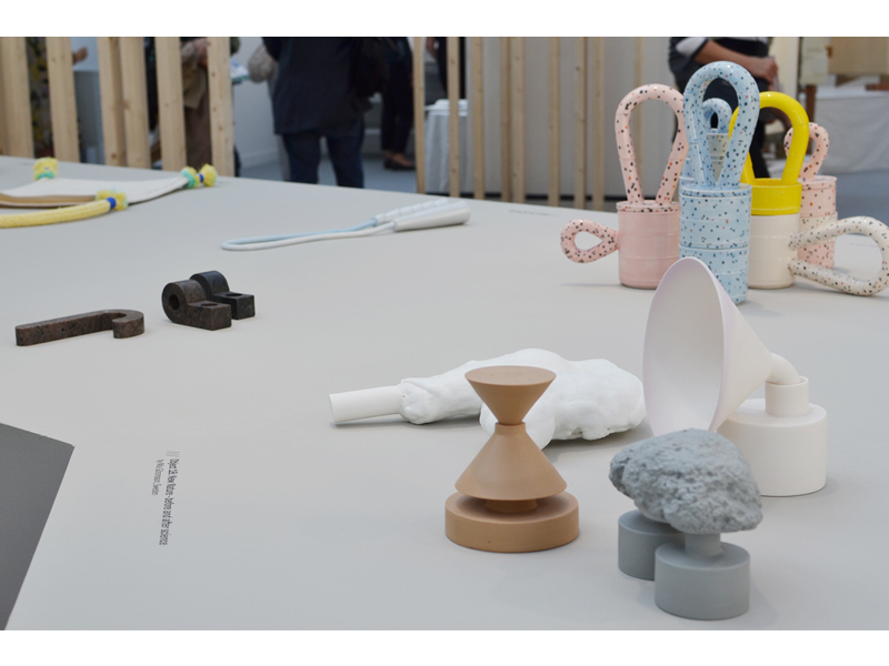 Exhibition view, magic language///game of whispers, 2015, work nº18 (foreground) is New Nature—before and after by Mia Göransson; work nº19 (black, left) is Larvik Series by günzler.polmar; work nº20 (background, right) is Dialog by Studio Hanna Whitehead, photo: André Gali Exhibition view, magic language///game of whispers, 2015, work nº18 (foreground) is New Nature—before and after by Mia Göransson; work nº19 (black, left) is Larvik Series by günzler.polmar; work nº20 (background, right) is Dialog by Studio Hanna Whitehead, photo: André Gali