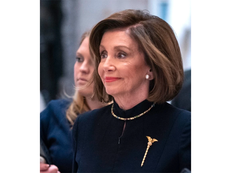 Nancy Pelosi wearing a power brooch