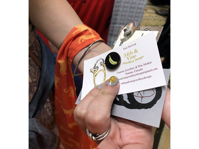 A portion of a SNAG Pin Swap participant’s loot, 2019, photo: Kathleen Kennedy SNAG Pin Swap participant’s loot