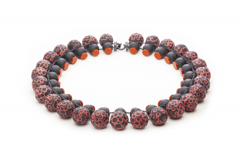 Peter Hoogeboom, Mokume Gane Holland Hulu, 2014, necklace, Taiwanese porcelain, silver, artificial rubber, 250 x 250 x 45 mm, photo: Conor Vella Peter Hoogeboom, Mokume Gane Holland Hulu