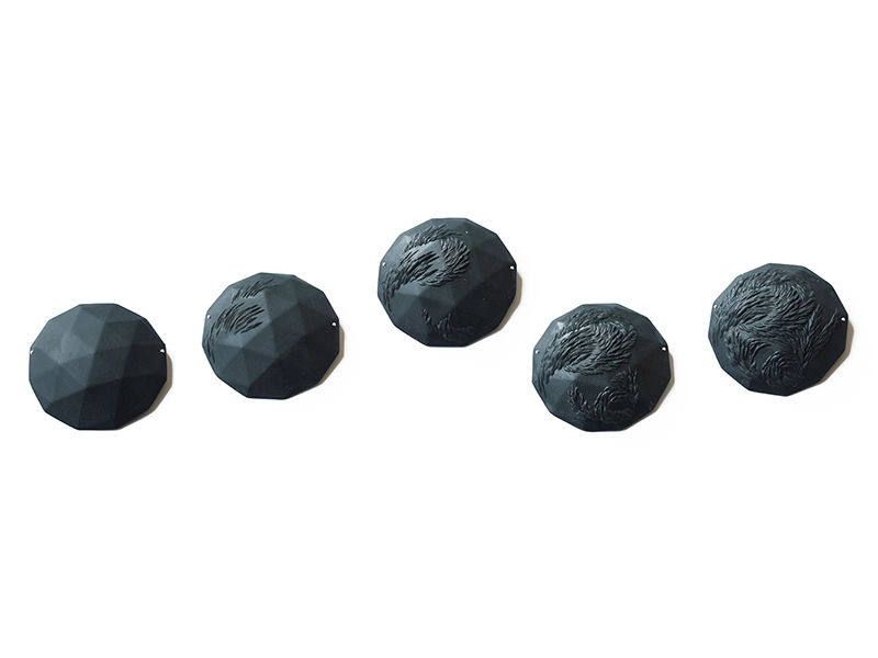 Brice Garrett, Gemstones, 2019, brooches, unglazed black porcelain, silver, steel, photo: artist Brice Garrett, Gemstones