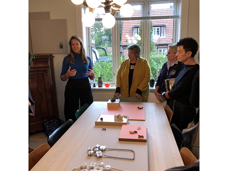 Studio visit at Annette Dam’s house, Copenhagen, (left to right) Annette Dam, Susan Kempin, Ann McEldowney, and Gail Hufjay, photo courtesy of Susan Kempin Studio visit at Annette Dam’s house