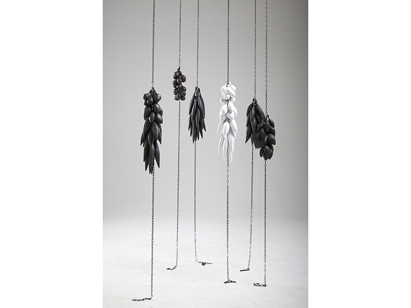 Christine Clark, Weight, 2015, sculpture, cast iron, chromed cast iron, steel, approx. dimensions of space 2.4 x 1.8 x 0.9 m, photo: Kohler Communications Christine Clark, Weight