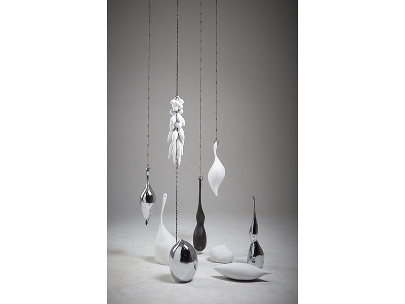 Christine Clark, Weight, 2015, sculpture, cast iron, chromed cast iron, enameled cast iron, steel, approx. dimensions of space 2.4 x 1.8 x 0.9 m), photo: Kohler Communications Christine Clark, Weight