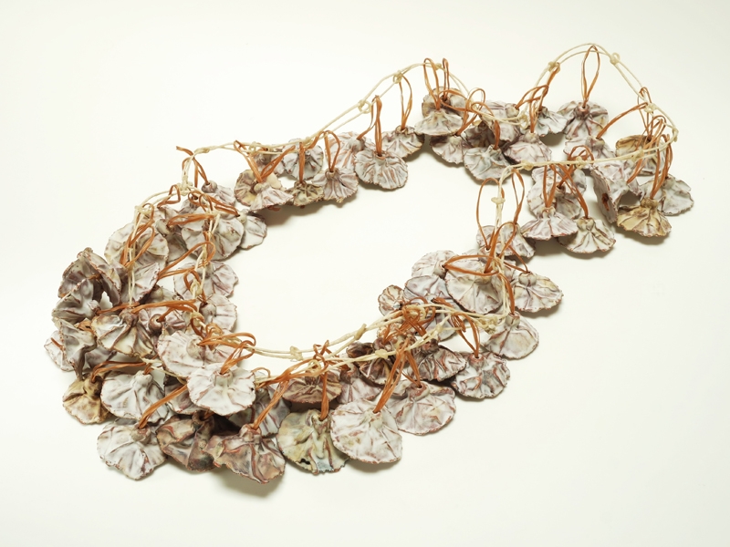 Deborah Lozier, Keepsake in Pairs, 2015, necklace, enamel on copper mesh, waxed cotton string, artificial sinew, 457 x 229 x 51 mm, photo: artist Deborah Lozier, Keepsake in Pairs