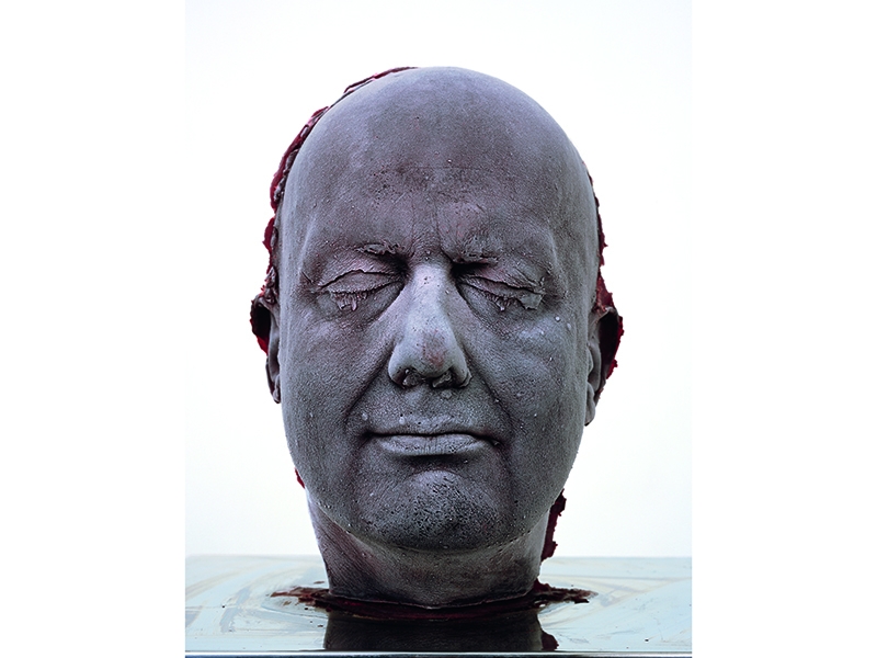 Marc Quinn, Self, 2006, self-portrait sculpture, the artist’s blood, stainless steel, Perspex, refrigeration equipment, 208.2 x 61 x 61 cm, courtesy of Marc Quinn Studio Marc Quinn, Self