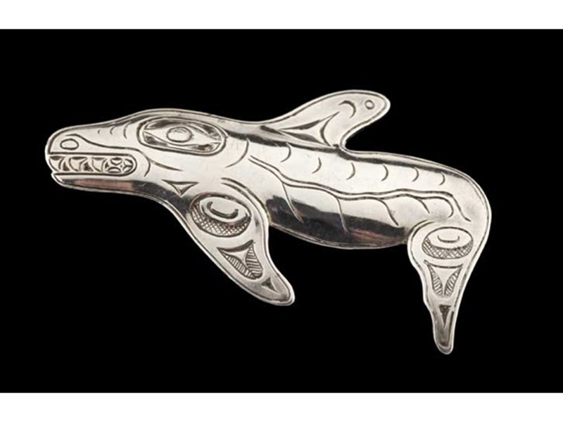 Bill Reid, Killer Whale Brooch, circa 1955, sterling silver, 45 x 24 mm, SFU Bill Reid Collection, Gift of Doris Shadbolt, photo: Kenji Nagai Bill Reid, Killer Whale Brooch