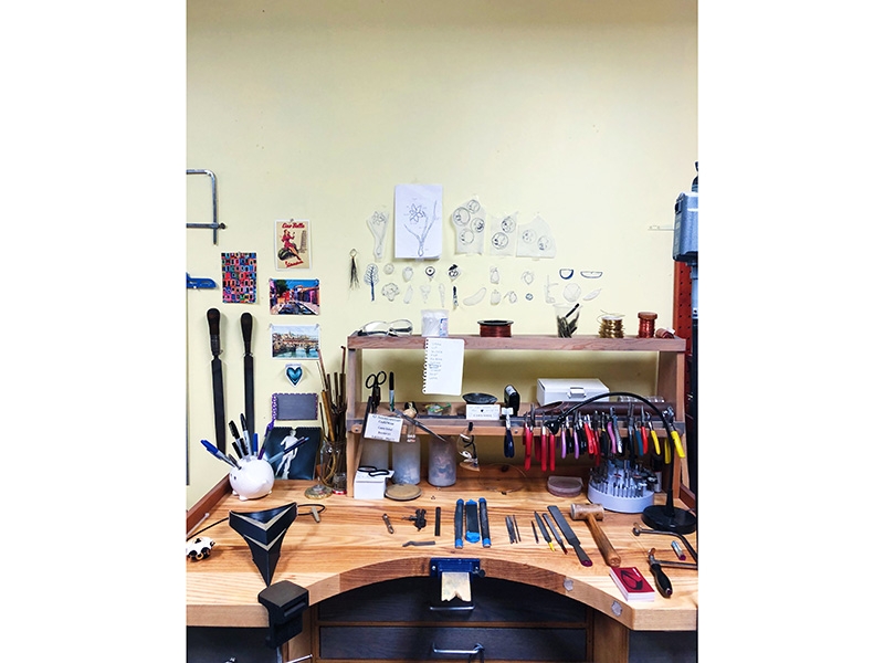The workbench of artist Casey Sobel from the tour of her studio at Brooklyn Navy Yard, photo: Emilija Guobyte-Krzeminski The workbench of artist Casey Sobel