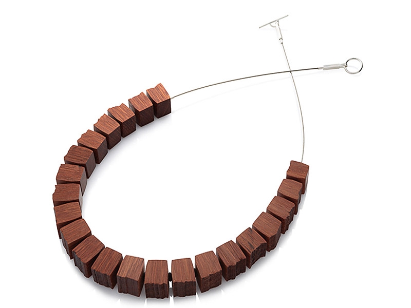 Nellie Peoples, Horizon—North West -35.2736, 149.0975 (Black Mountain, Canberra, Australia), 2018, necklace, sterling silver, stainless steel, reclaimed timber (Canberra), rubber, epoxy resin, 150 x 300 x 20 mm, photo: Nellie Peoples Republic Nellie Peoples, Horizon—North West -35.2736, 149.0975 (Black Mountain, Canberra, Australia)