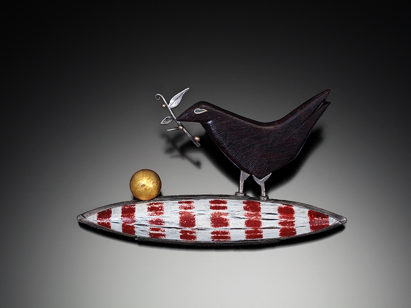 Marcia Macdonald, title and date unknown, sterling silver, bronze, painted wood, gold, 51 x 76 mm, Bequest of the Estate of Mia McEldowney, Tacoma Art Museum, 2014.19.33, photo: Doug Yaple Marcia Macdonald, title and date unknown