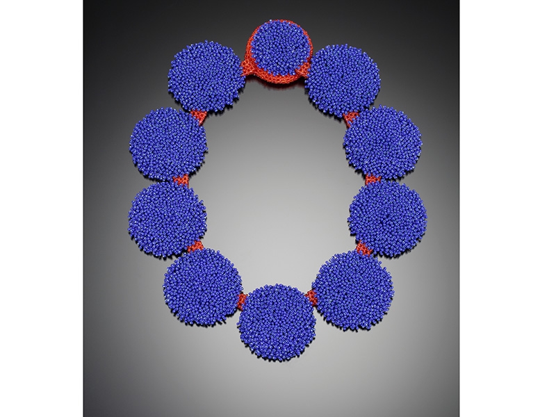 David Chatt, Blue Dot Necklace, 2001, glass beads, nylon, 527 mm, Bequest of the Estate of Mia McEldowney, Tacoma Art Museum, 2014.19.8, photo: Doug Yaple David Chatt, Blue Dot Necklace