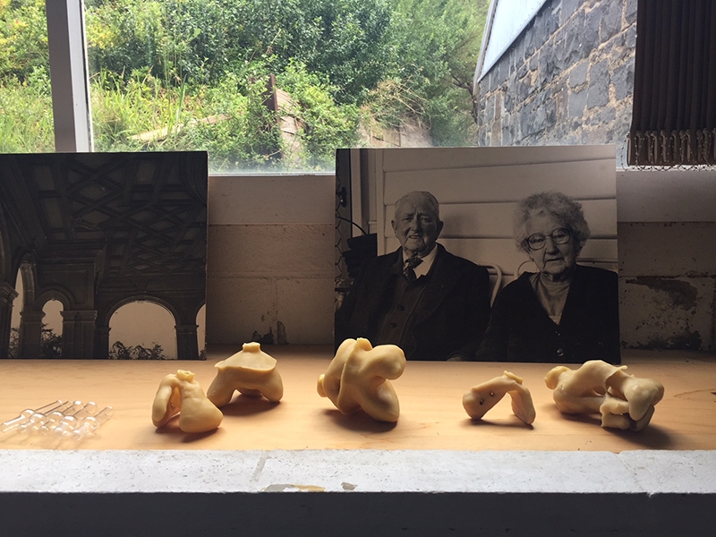 Benjamin Woods, Beeswax Flutes, 2018, installation detail as part of the exhibition Groundwork, curated by Matthew Davis, the Living Museum of the West, photo courtesy of the artist Benjamin Woods, Beeswax Flutes