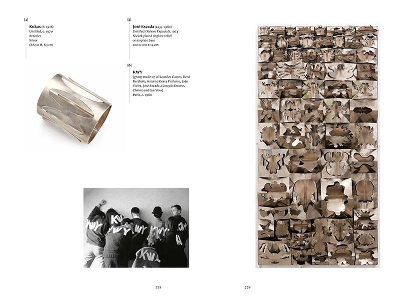 Pages 228 and 229 of Contemporary Jewellery in Portugal, by Cristina Filipe, featuring work by Kukas (b. 1928), Untitled, circa 1970, bracelet, silver, 65 mm in diameter, 83 mm tall, photo: José Manuel Costa Alves Pages 228 and 229 of Contemporary Jewellery in Portugal