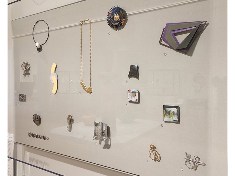 View of the installation of American studio jewelry from the promised gift of Toni Wolf Greenbaum