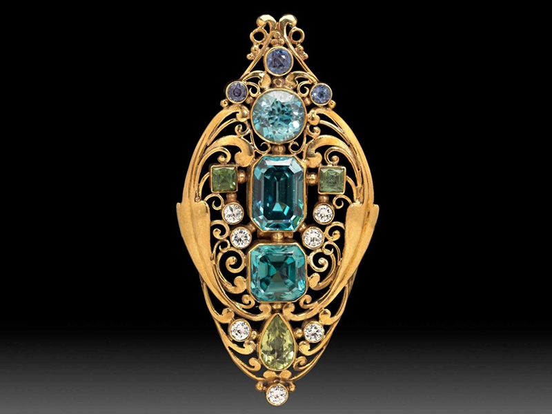 Frank Gardner Hale, jeweled scroll brooch
